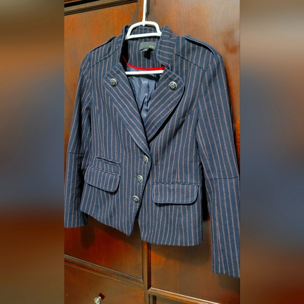 Forever 21 Navy Pinstripe Military Jacket